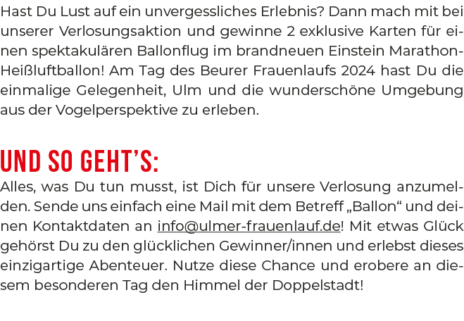 Hast Du Lust auf ein unvergessliches Erlebnis? Dann mach mit bei unserer Verlosungsaktion und gewinne 2 exklusive Kar...