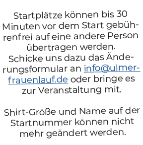 Startpl tze k nnen bis 30 Minuten vor dem Start geb hrenfrei auf eine andere Person bertragen werden. Schicke uns da...