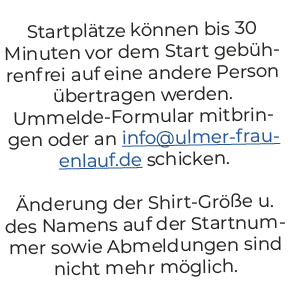 Startpl tze k nnen bis 30 Minuten vor dem Start geb hrenfrei auf eine andere Person bertragen werden. Ummelde Formul...