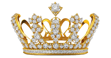 A luxurious gold crown adorned with numerous sparkling diamonds arranged in intricate patterns. Beschreibung von KI generiert
